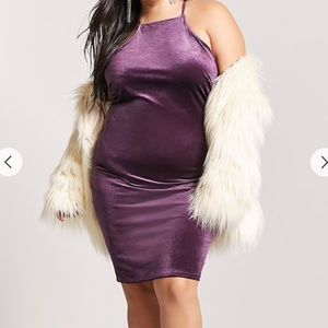 F21+ Purple Velvet Halter Dress